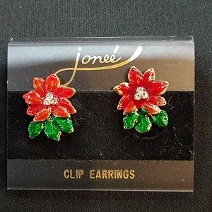 New Clip On Poinsettia Earrings